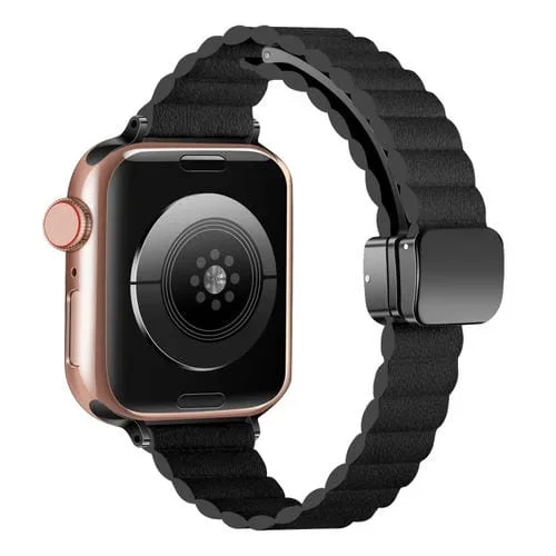Correa para Apple Watch Series 7 41mm con Hebilla Plegable Magnética y Ondulación de Agua (Negro)