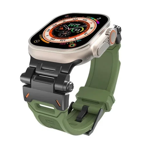 Correa para Apple Watch Series 7 TPU con Conector de Acero Inoxidable 45mm (Negro Verde)