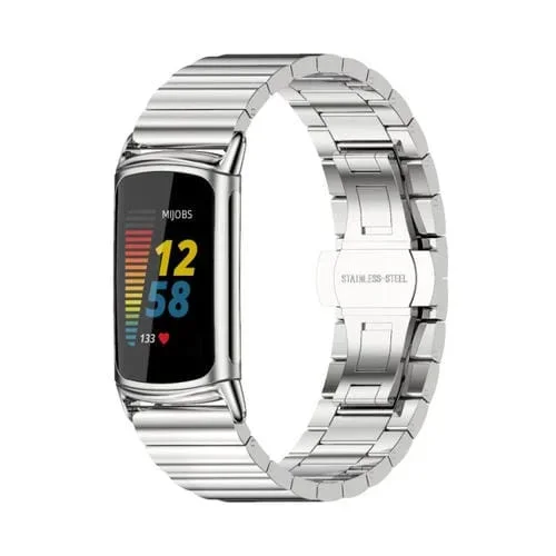 Correa para Fitbit Charge 5 de Acero Inoxidable y Bambú (Plata)