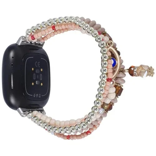 Correa para Fitbit Versa 3 y Sense Eye Bead Chain Watch Band (Café Ligero)