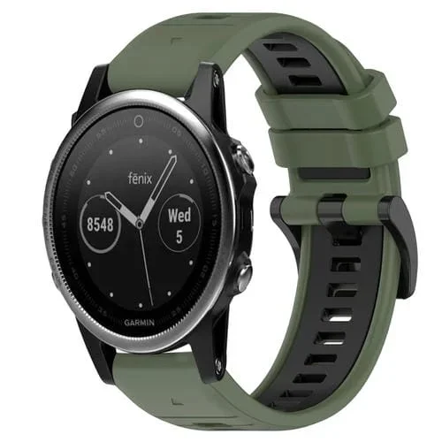 Correa para Garmin Fenix 5 22mm Sports silicona bicolor (Verde Oliva + Negro)
