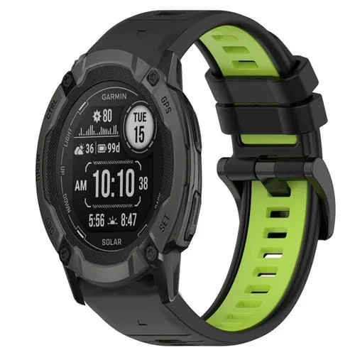 Correa para Garmin Instinct 2X Solar 26mm Silicona Deportiva Bicolor (Negro + Verde Lima)