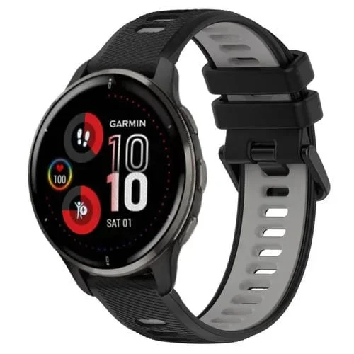 Correa para Garmin Venu 2 Plus 20mm Silicona Deportiva Bicolor (Negro + Gris)
