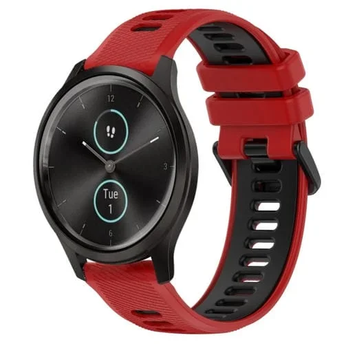 Correa para Garmin Vivomove Style 20mm Silicona Sports Bicolor (Rojo + Negro)
