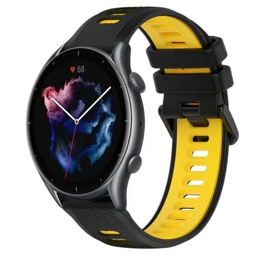 Correa silicona 22mm para Amazfit GTR 3 Pro Sports bicolor (Negro + Amarillo)