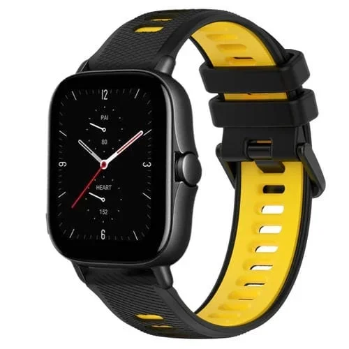 Correa silicona deportiva 20mm para Amazfit GTS 2E (Negro + Amarillo)