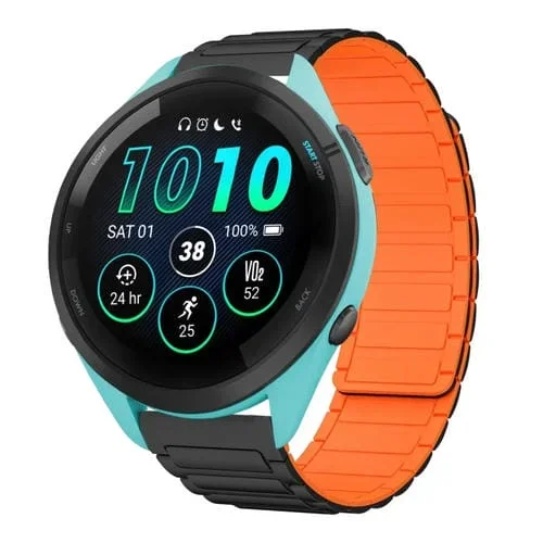Correa Silicona Magnética en Forma de I para Reloj Garmin Forerunner 265 Music 22mm (Negra y Naranja)