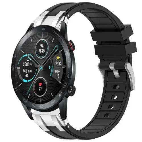 Correa silicona para Reloj Honor Magic Watch 2 42mm 20mm hebilla plateada liberación rápida (Negra)