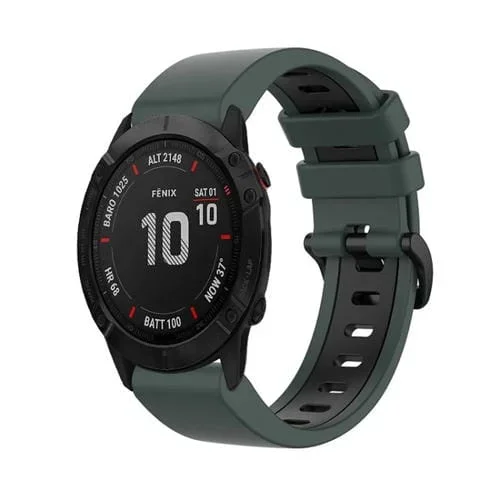 Correa Silicona Sports Band Garmin Fenix 6X 26mm Dos Colores (Olive Green+Black)