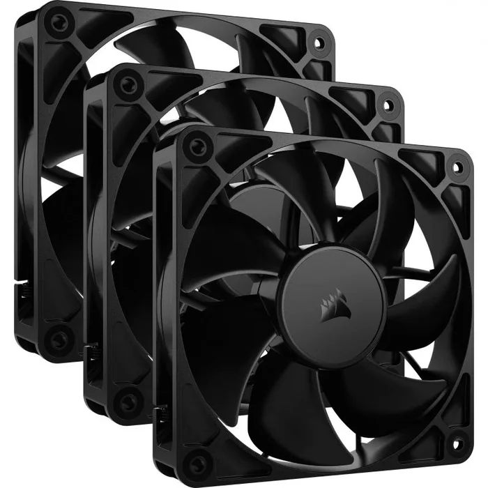 CORSAIR RS120 120 mm PWM Ventiladores – Conexión en Cadena – Bajo Nivel de Ruido – Rodamiento de Cúpula Magnética – Paquete Triple – Negro