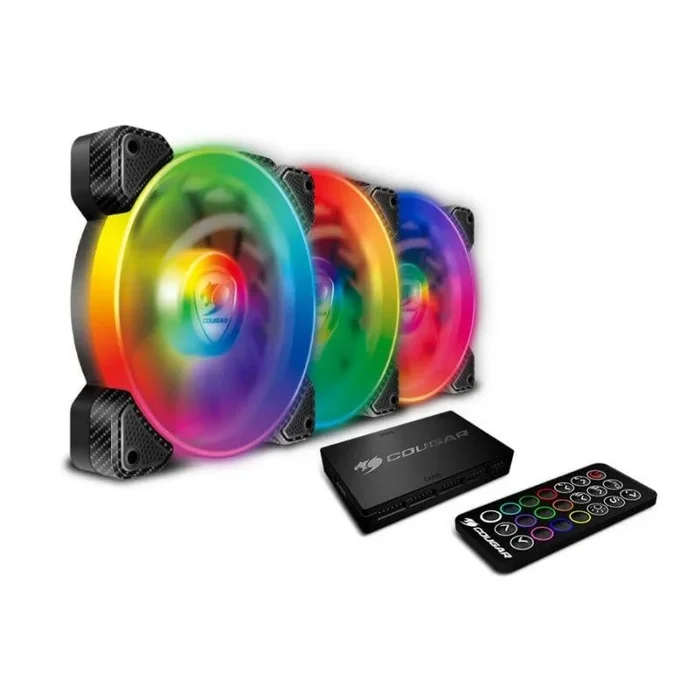 Cougar vortex spb 120 rgb pwm hdb pack de 3 ventiladores suplementarios 120mm + caja de control core box v2 – iluminacion argb – velocidad max. 1500rpm – mando a distancia