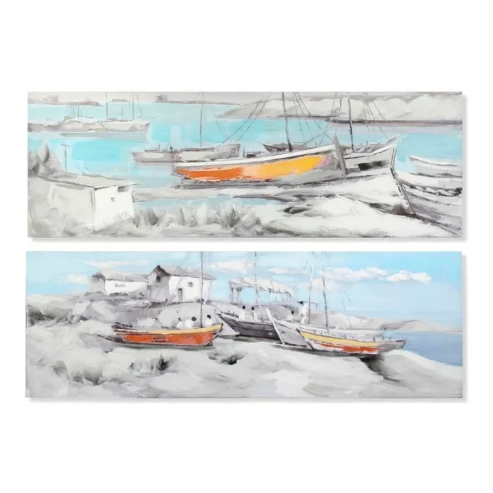 Cuadro dkd home decor port 150 x 3 x 50 cm barco mediterráneo (2 unidades)