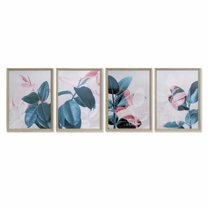 Cuadro dkd home decor tropical hoja de planta 45 x 3,5 x 60 cm (4 unidades)