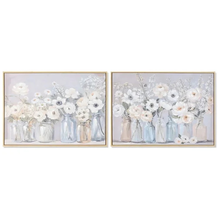 Cuadro home esprit azul blanco verde beige jarrón shabby chic 70 x 3,5 x 50 cm (2 unidades)