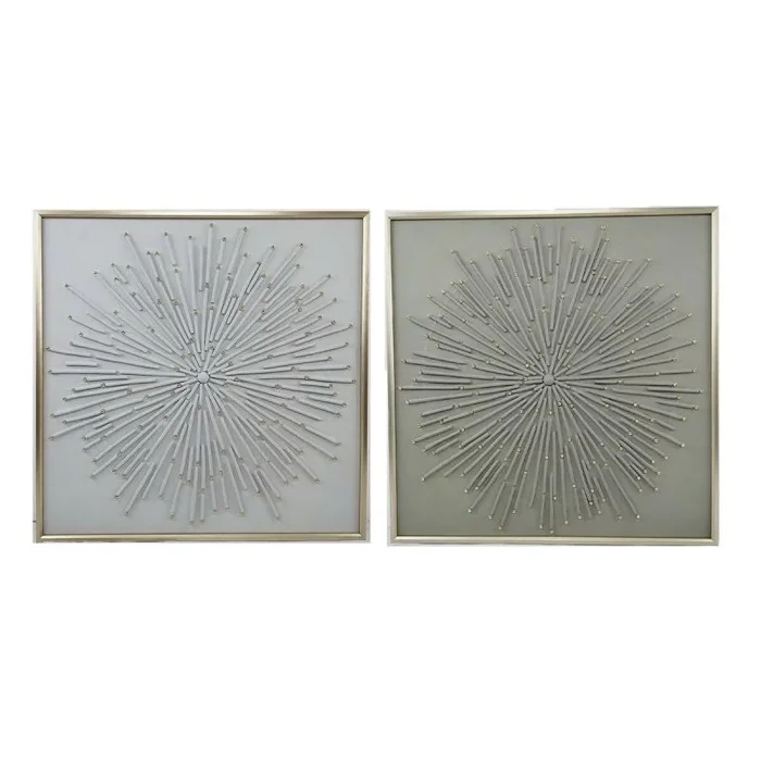 Cuadro home esprit blanco beige abstracto moderno 100 x 3,5 x 100 cm (2 unidades)