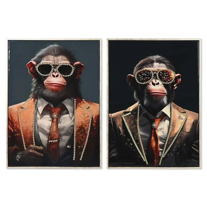 Cuadro home esprit poliestireno lienzo moderno lacado chimpancé 52,5 x 3 x 72,5 cm (2 unidades)