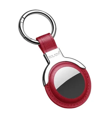 Cubierta Protectora de Cuero Sulada para AirTag con Llavero Conmutable Anillo (Rojo)