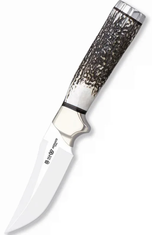 Cuchillo Cervato 8700 Miguel Nieto de 25,5 cms, con hoja de acero de 13 cms y mango de Asta de ciervo con funda de piel de primera calidad (marrón)
