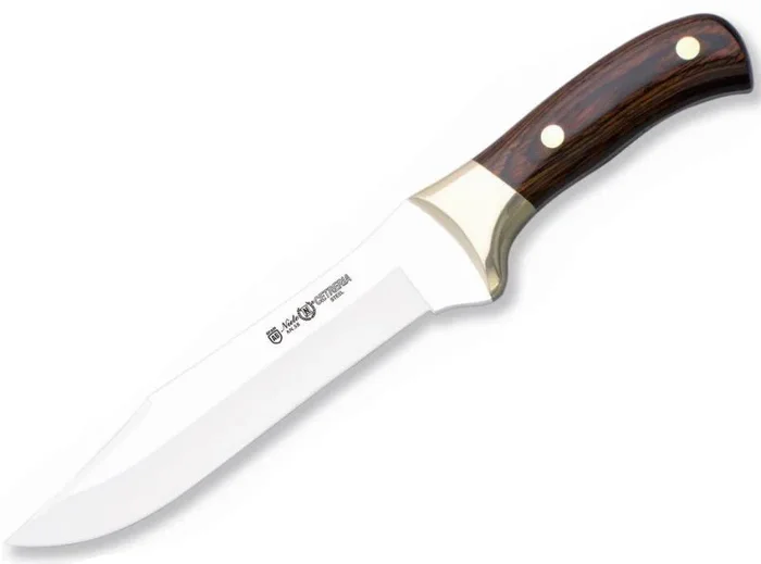 Cuchillo Cetrería 9005 Miguel Nieto de 31 cms, con hoja de acero de 19 cms y mango de Madera stamina con funda de piel de primera calidad (marrón)