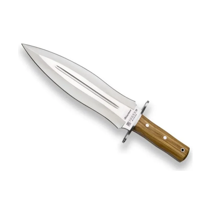 Cuchillo de caza Joker «Bisonte» CO44 con puño de olivo, hoja de 25,5 cm MOVA, incluye funda de cuero, herramienta de pesca, caza, camping y senderismo