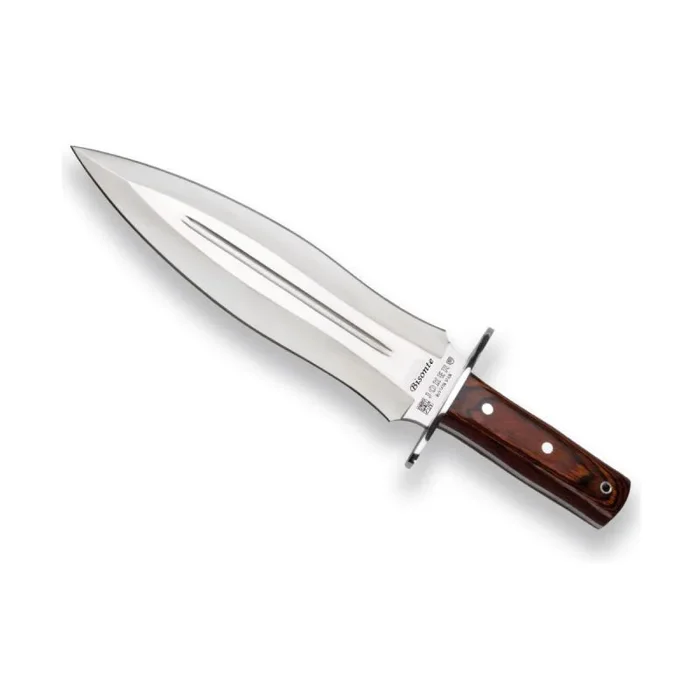 Cuchillo de caza Joker «Bisonte» CR44 con puño stamina y hoja de 25,5 cm, funda de cuero marrón, cruceta inox, herramienta de pesca, caza, camping y senderismo