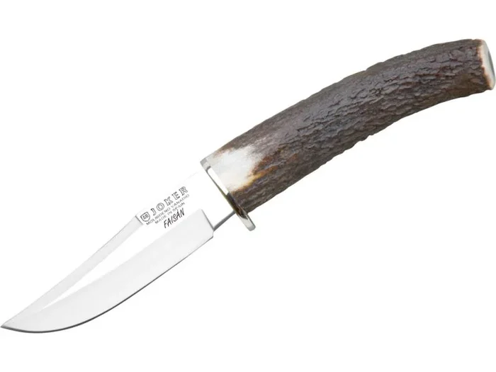 Cuchillo de caza Joker «Luchadera» CC70 con mango de punta de ciervo, hoja de 10 cm MOVA, incluye funda de cuero marrón, Herramienta de pesca, caza, camping y senderismo