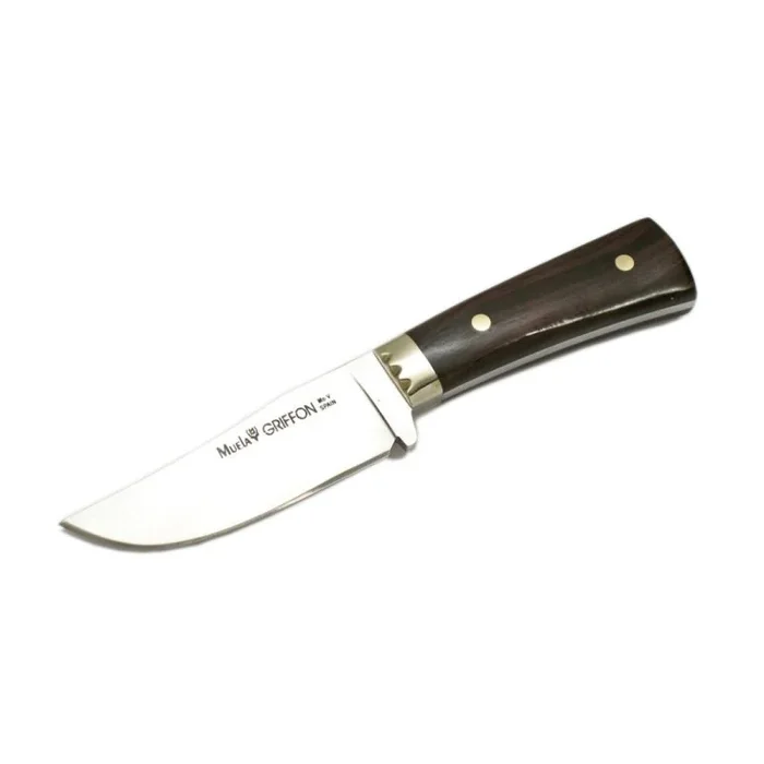 Cuchillo de caza Muela Griffon GRIFFON-9M, cachas de madera de granadillo, pomo y virola alpaca, enterizo, hoja de 9 cm + tarjeta multiusos de regalo