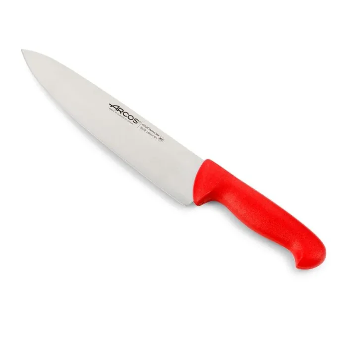 Cuchillo de cocinero Arcos Colour – Prof 292222 de acero inoxidable Nitrum y mango ergonómico de Polipropileno color rojo y hoja de 25 cm, funda display