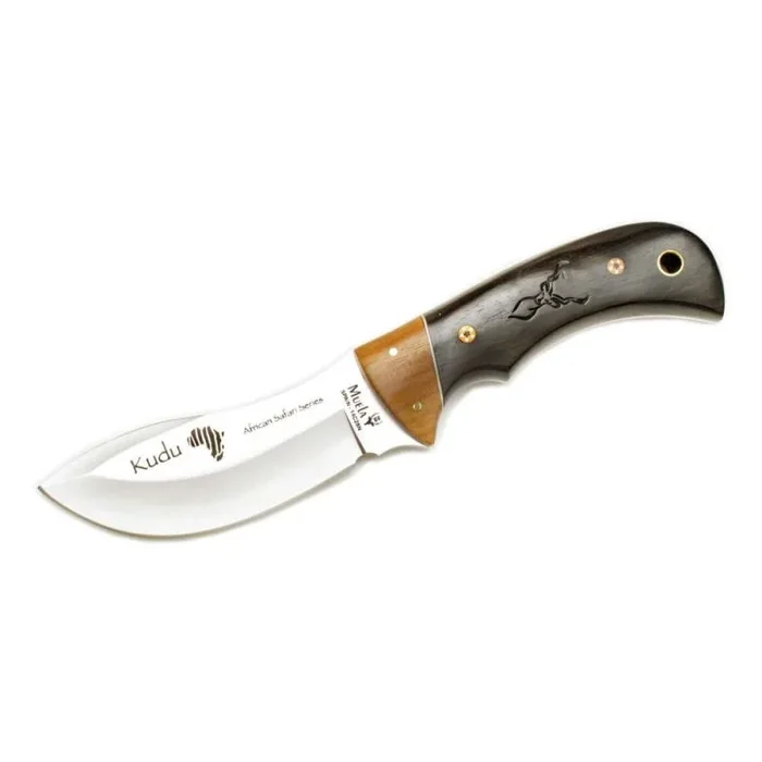 Cuchillo de lujo Muela KUDU, edición limitada, hoja de 10 cm forjada en acero Sandvik, mango de madera de granadillo + tarjeta multiusos de regalo