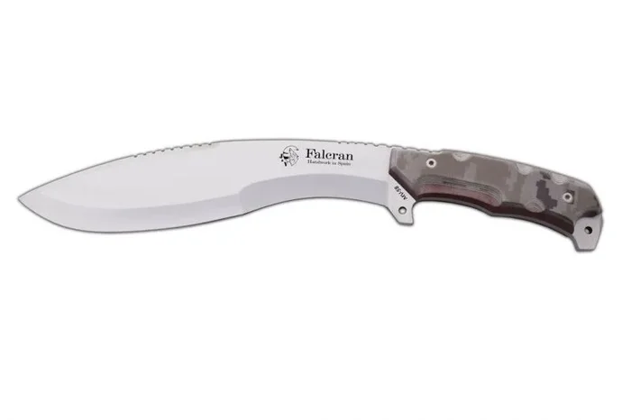 Cuchillo de supervivencia FALCRAN J&V con mango Micarta camo desert pixel árido, hoja de 27.5 cms y Funda cordura incluída. Herramienta de Camping para Pesca, Caza, Actividad Deportiva
