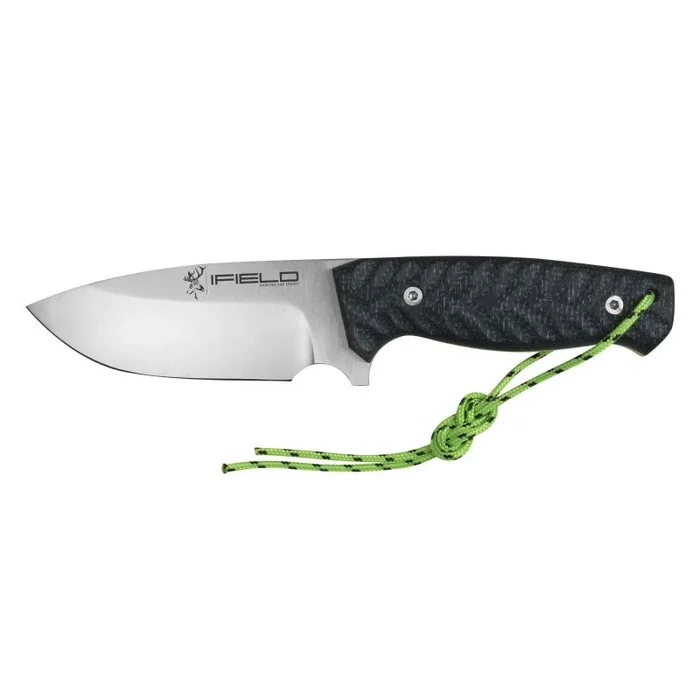 Cuchillo de supervivencia y caza iField Workout EL29118, hoja Böhler N690CO de 11,5 cm, con funda de piel negra, mango TRF, herramienta de camping para pesca, caza, actividad deportiva