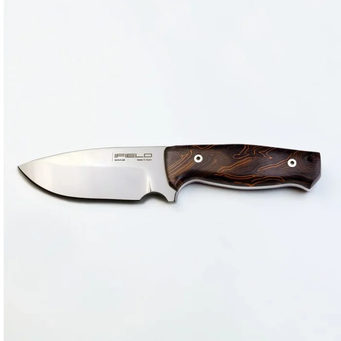 Cuchillo de supervivencia y caza iField Workout EL29151, hoja Mova-58 de 11,5 cm, con funda de piel marrón, mango G10 multicolor, herramienta de camping para pesca, caza, actividad deportiva