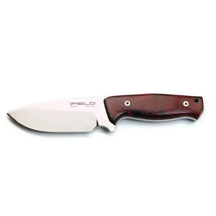 Cuchillo de supervivencia y caza iField Workout EL29155, hoja Mova-58 de 11,5 cm, con funda de piel marrón, mango G10 multicolor, herramienta de camping para pesca, caza, actividad deportiva