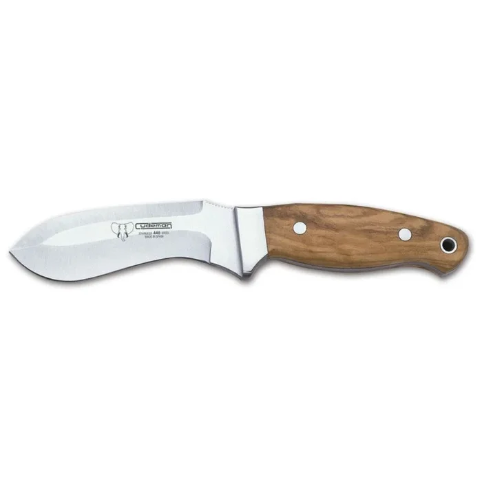 Cuchillo deshuesador Cudeman 223-L con mango de madera de olivo, hoja de 11 cm con funda de cuero color marrón. «Unidad en Liquidación»