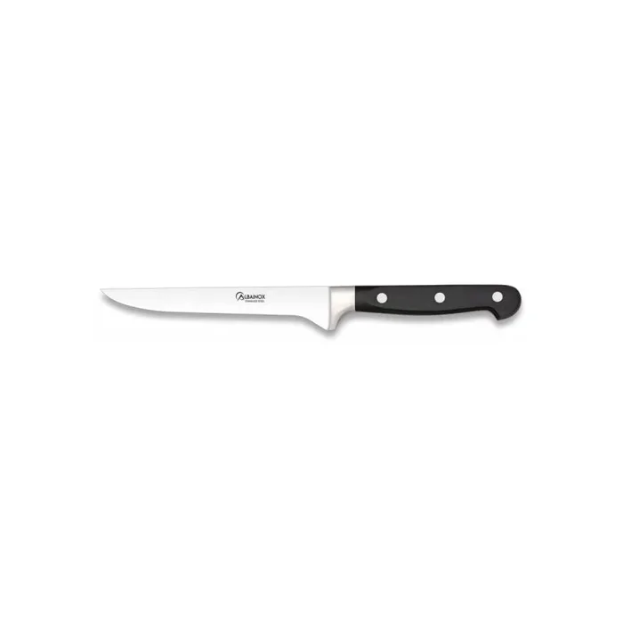 Cuchillo deshuesador Martinez Albainox, con mango de polioximetileno, color negro, hoja de acero inoxidable de 15 cm 17391