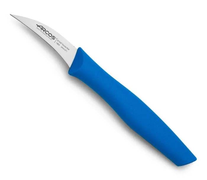 Cuchillo Mondador Arcos Nova 188323 de acero inoxidable Nitrum y mango de Polipropileno, color azul, hoja de 6 cm con funda hoja y caja expositor