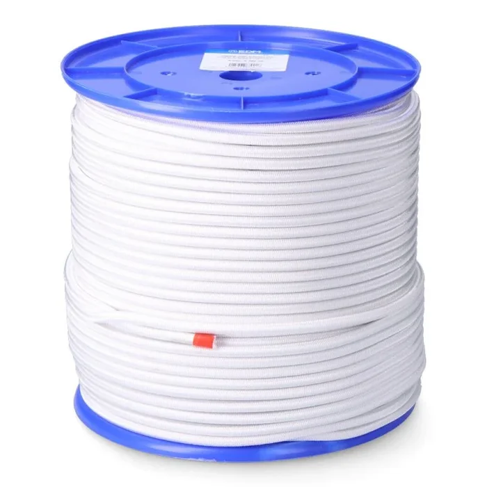 Cuerda de goma elástica fabricada en poliéster y látex (200 metros de largo y calibre de Ø6 mm) color blanco