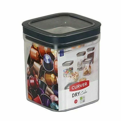 Curver – Dry Cube Tarro Hermético con Tapa para Conservar Alimentos en Seco 1,3L. – Color Transparente / Gris