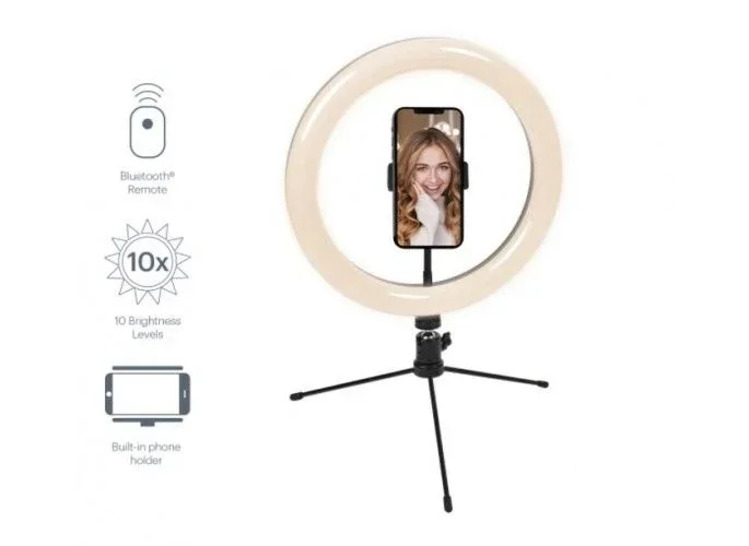 Cygnett V-Glamour – Anillo de luz para selfie con trípode y control remoto Bluetooth, accesorio para teléfono