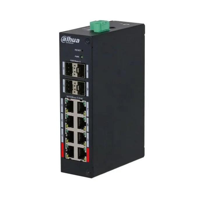 DAHUA DH-HS4412-8ET-96 | Switch PoE Industrial L2 de 8 Puertos | Color Negro