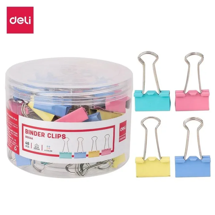 Deli – Caja de 48 pinzas de clip de metal, 25 mm, colores surtidos