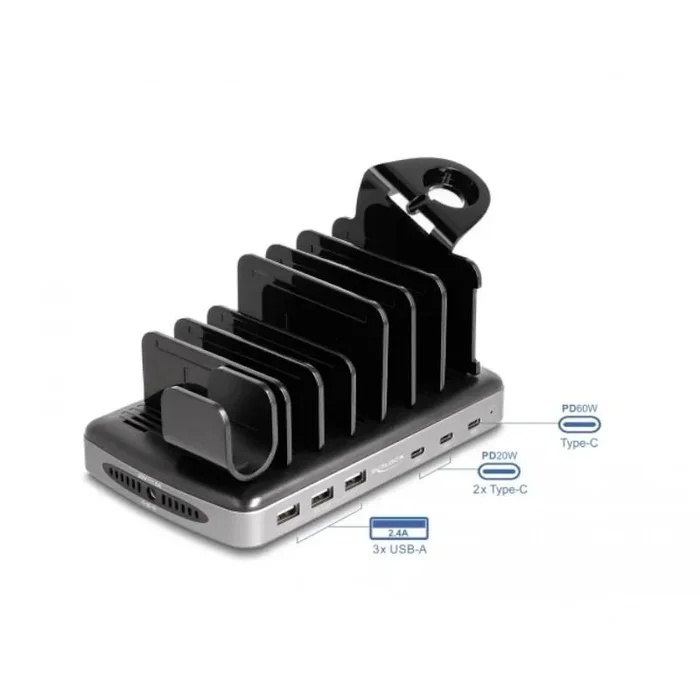 DeLOCK 41461 organizador para estación de carga Independiente Plástico Negro, Gris
