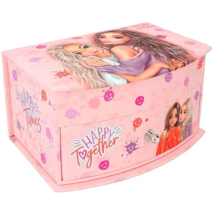 Depesche 12437 TOPModel Happy Together – Joyero pequeño en rosa, con motivo de smiley y modelo, joyero con espejo y tapa abatible