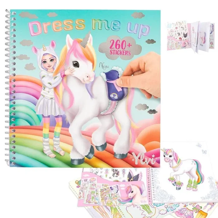Depesche 13215 Ylvi Dress Me Up-Libro 24 páginas de Motivos de Unicornios preimpresos para diseñar tú Mismo, Incl. 11 Hojas de Pegatinas, Multicolor