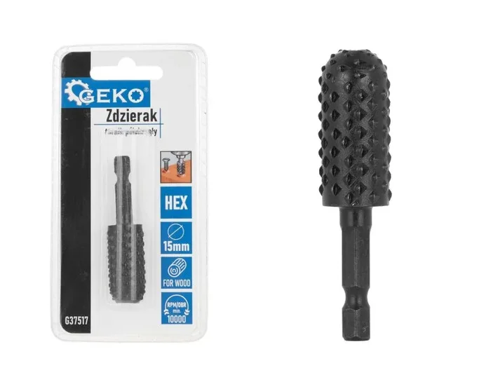 Desbarbador medio redondo Geko, 15 mm, tipo hexagonal, ideal para trabajos de desbaste y acabado de superficies.
