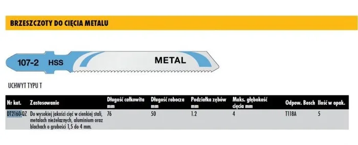 DeWalt DT2160-QZ – Hojas de sierra de calar HSS, longitud: 76 mm, paso de diente: 1.2 mm