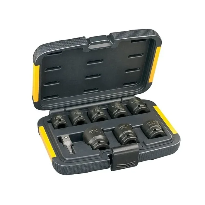 DeWalt DT7507-QZ Juego de Llaves de Vaso de 9 Piezas (Ø 10,13,15,17,19,22,24,27mm y Adaptador de 1/4’’ a 1/2’’)