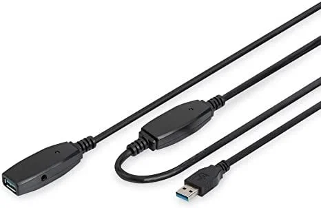 DIGITUS Cable alargador USB 3.2 Gen 1 activo – 10 m – USB-A macho a hembra – Cable USB repetidor con Plug & Play – Hasta 5 Gbit/s – Alimentación a través de USB – Negro