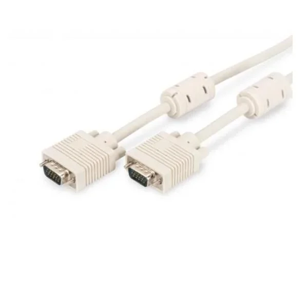 DIGITUS Cable de conexión de monitor VGA – 1280x1024p/60Hz – HD15 – macho/macho – 10,0m – 2x filtro de ferrita – Beige