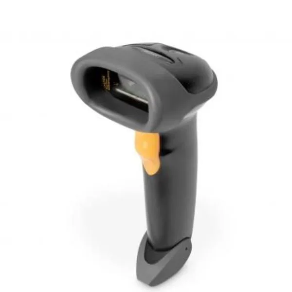 DIGITUS Escáner de códigos de barras 1D – Escáner de mano bidireccional – 200 escaneos/s – 30 cm de distancia de escaneado – 2 m de cable – IP54 – Mango ergonómico – EAN, UPC, Code-39, .. – Negro/Gris